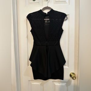 Black mini lace dress with open back